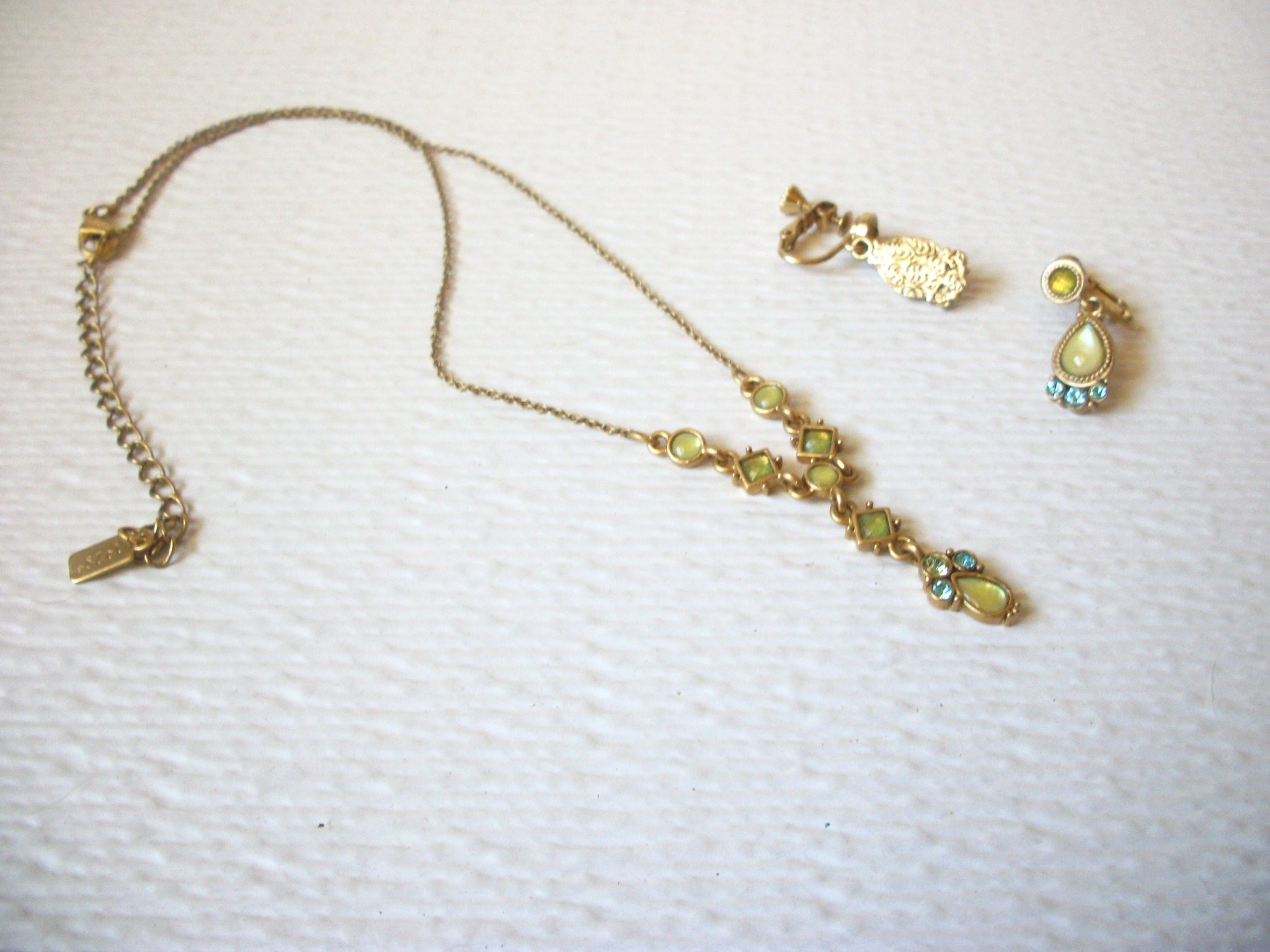 Vintage 1928 Company Rhinestone Necklace Screw Back Earrings Set 123120