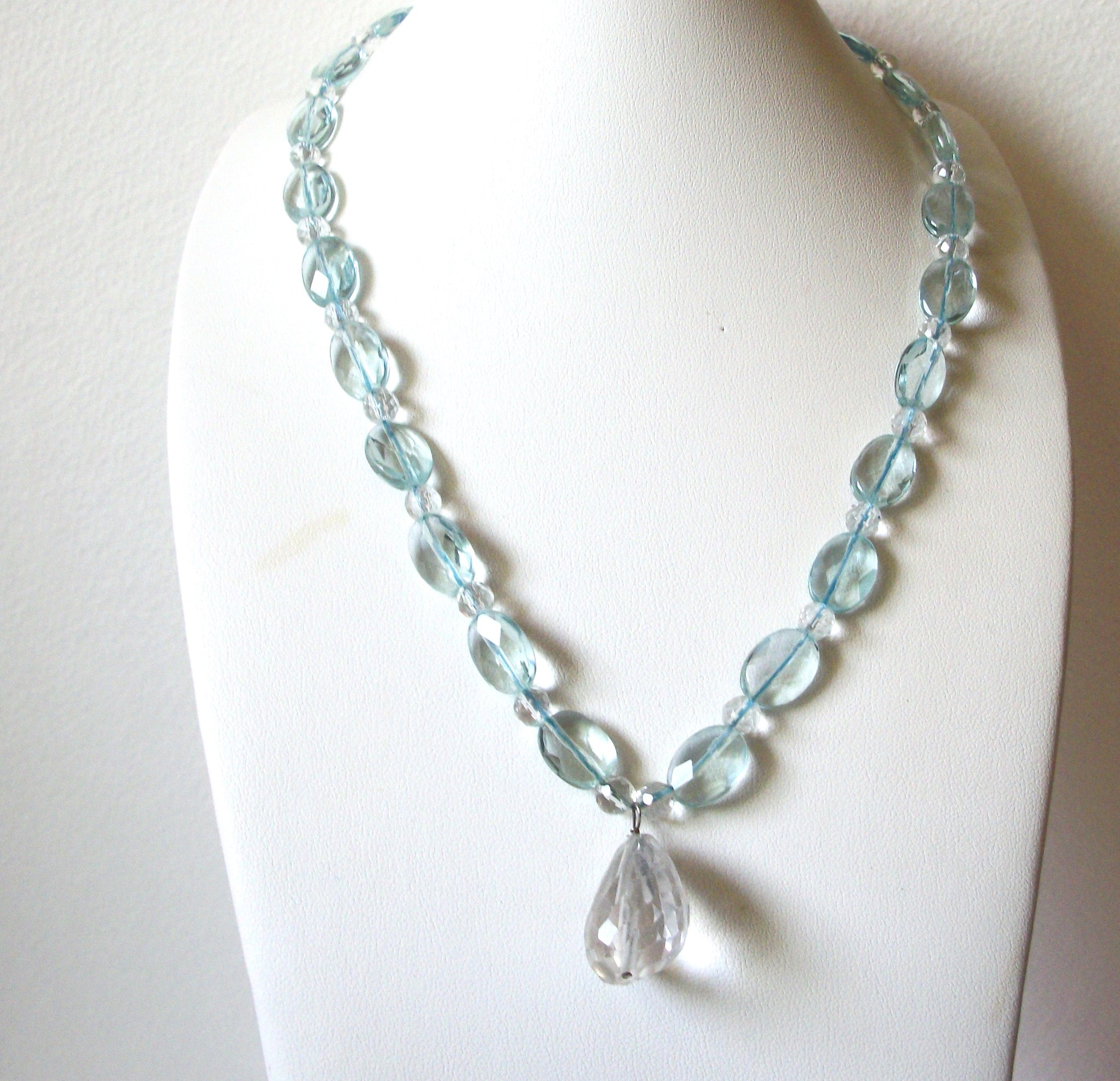 Clear Pale Blue Translucent Glass Vintage Necklace 122920