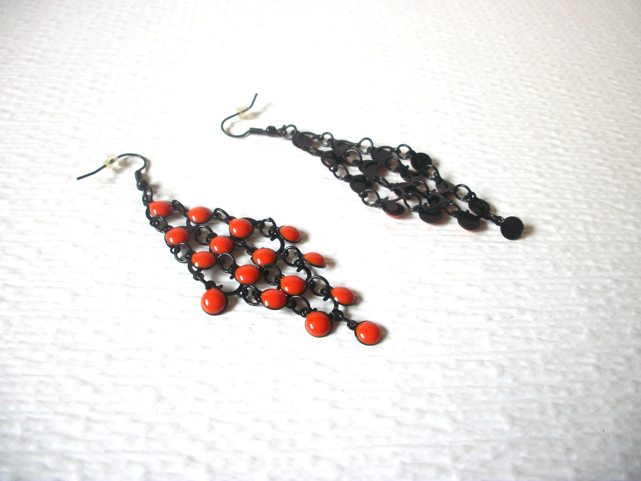 Retro Black Orange Chandelier Earrings 62218