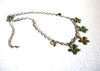 Retro Silver Toned Links Green Flower Necklace 91517