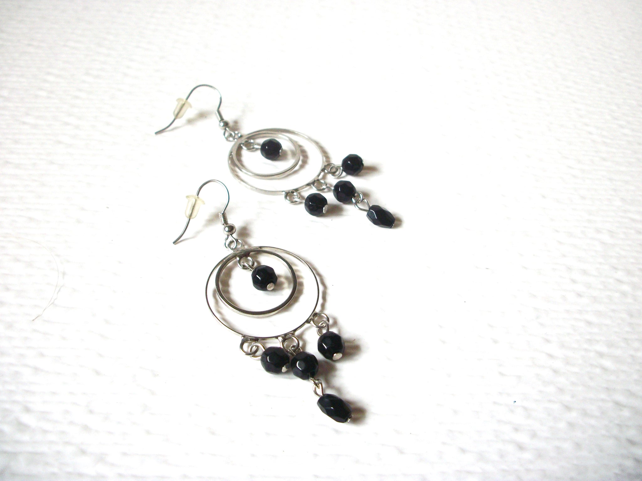 Bohemian 1990s Silver Black Dangle Earrings 123020