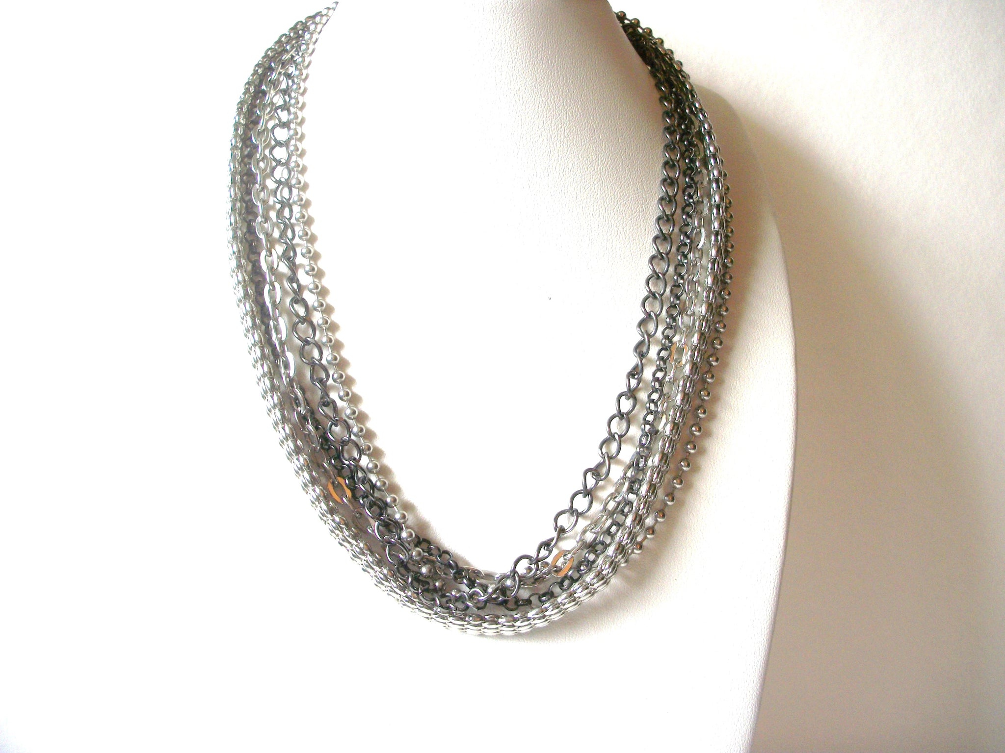 Retro Silver Tones Links Multi Strand Necklace 93017