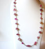 Vintage ALI KHAN Silver Toned Pink Glass 36" Necklace 123016