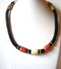 SARAH COV Bohemian Tribal Wood Fabric Necklace 122320