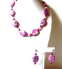 Pink Jasper Mosaic Beads Polished Necklace Earrings Set 122620