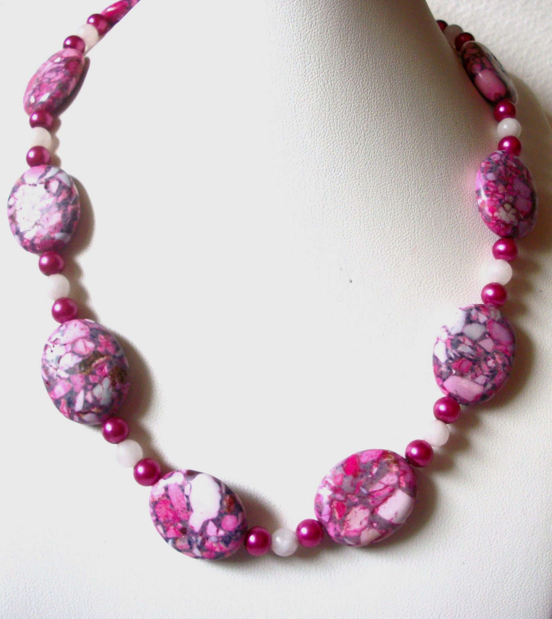 Pink Jasper Mosaic Beads Polished Necklace Earrings Set 122620