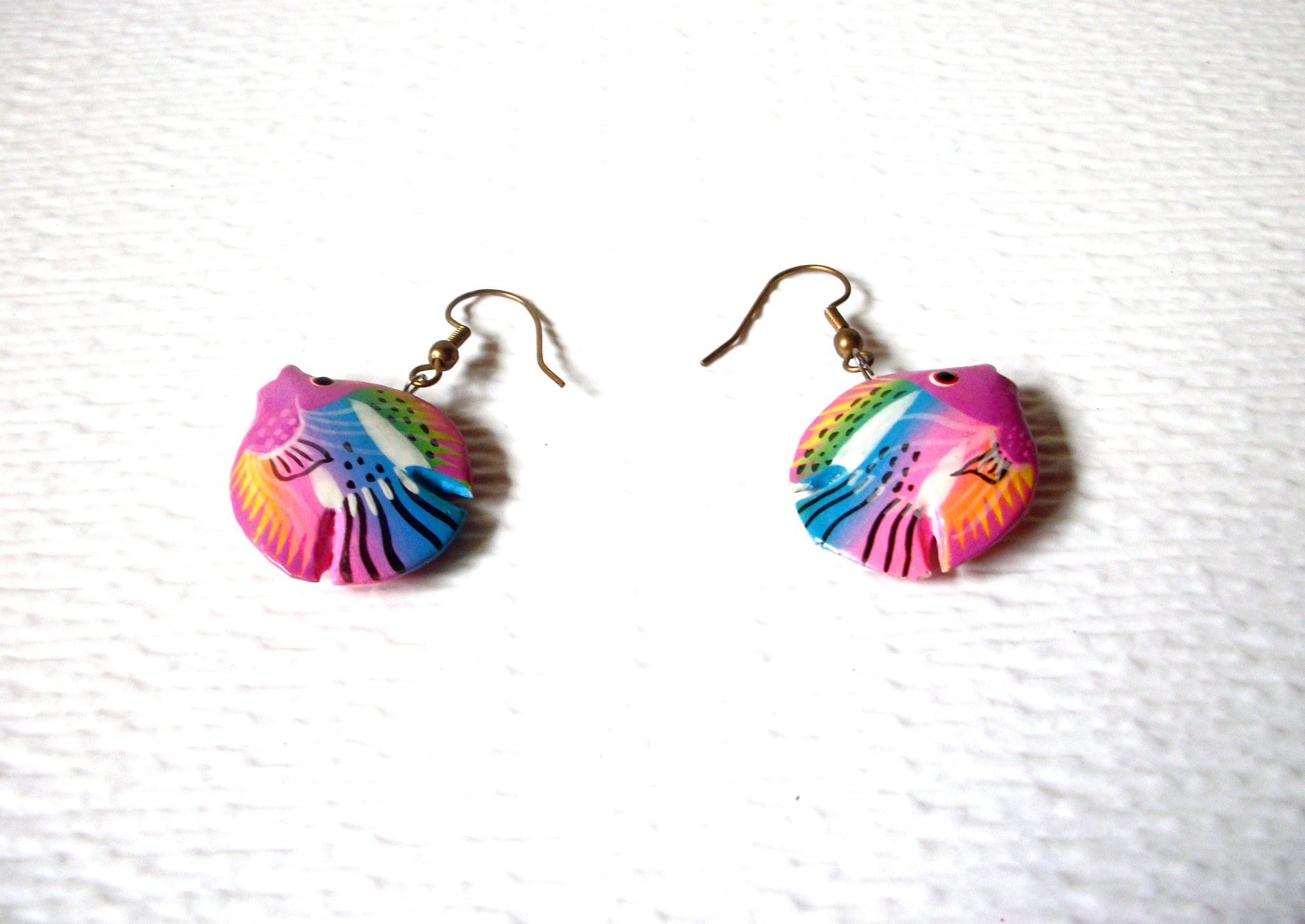 Bohemian Colorful Wood Fish Earrings 122420