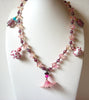 Hand Made Pink White Czech Glass Murano Lamp Work Necklace 122420