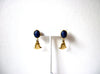 Scarab Dark Blue Fan Vintage Gold toned Earrings 122620