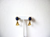 Scarab Dark Blue Fan Vintage Gold toned Earrings 122620