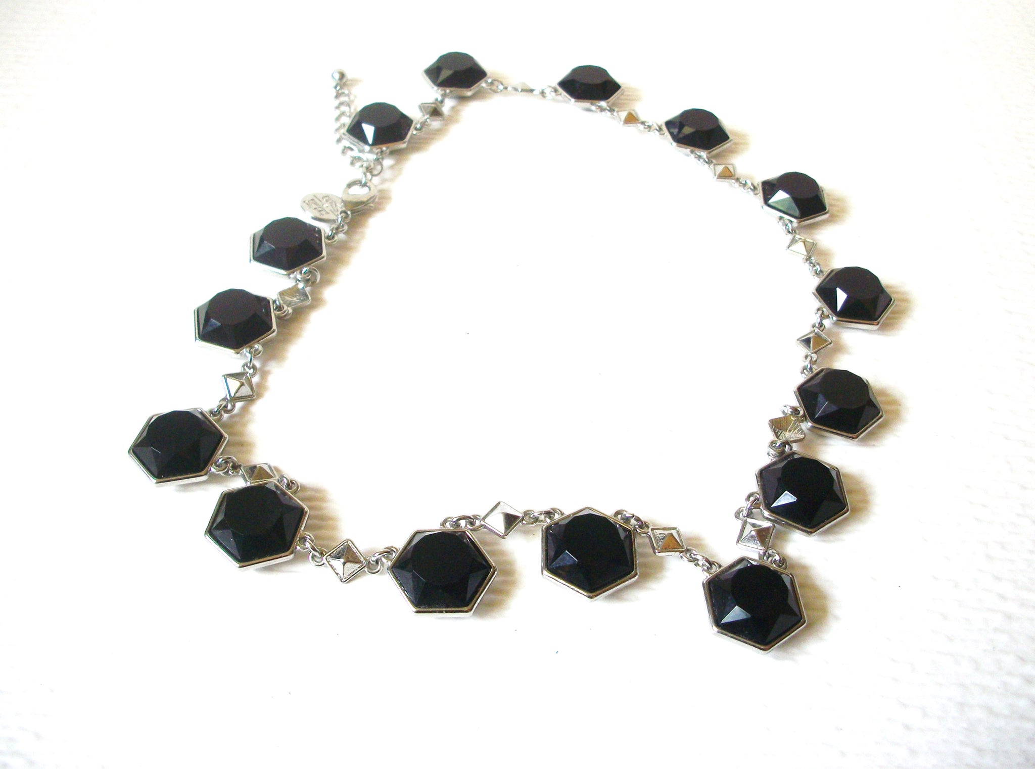 Vintage WH BM Stamped Silver Toned Black Necklace 122520