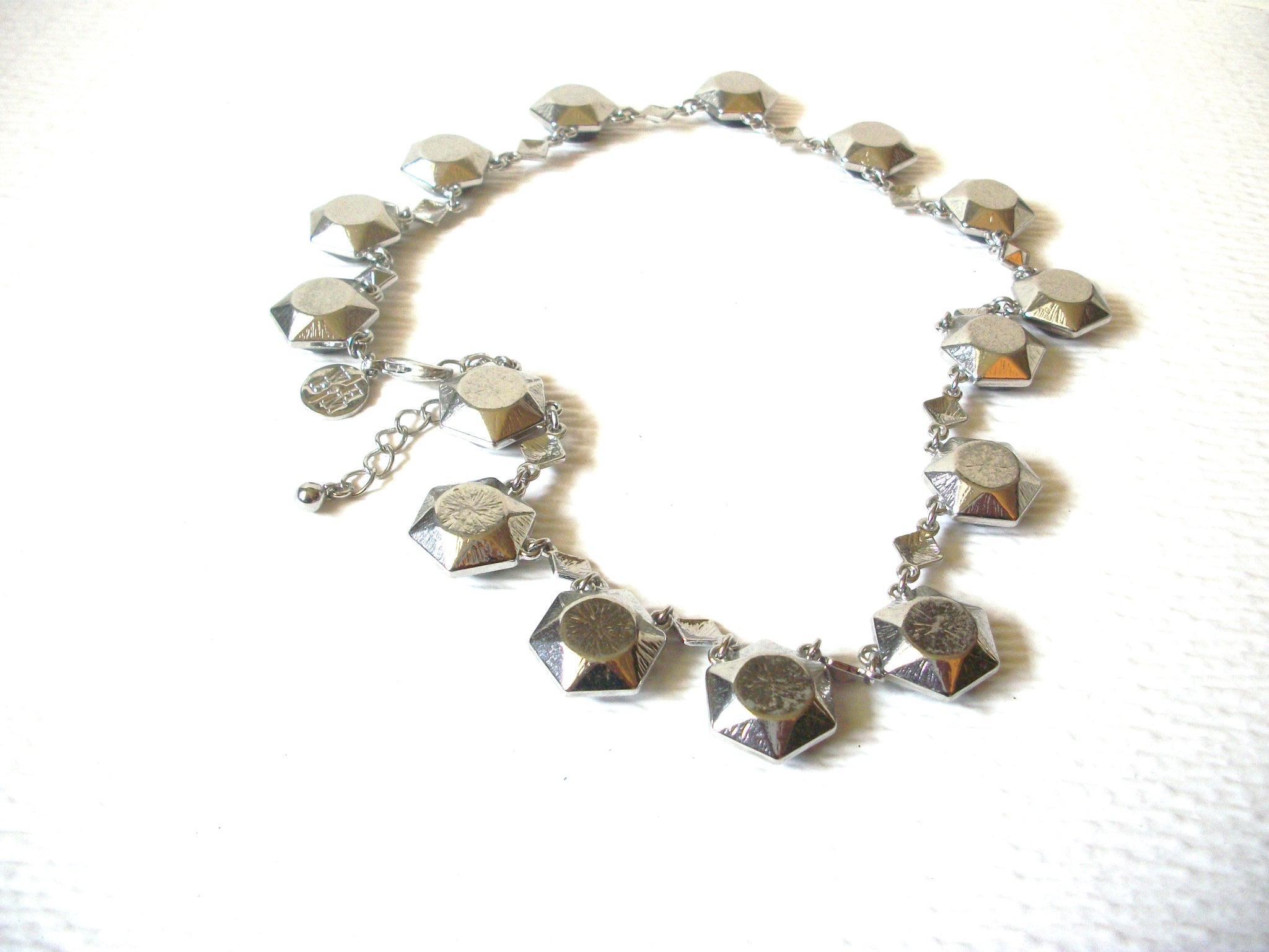 Vintage WH BM Stamped Silver Toned Black Necklace 122520