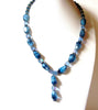 Retro Chunky Blue Czech Glass Tassel Necklace 122520