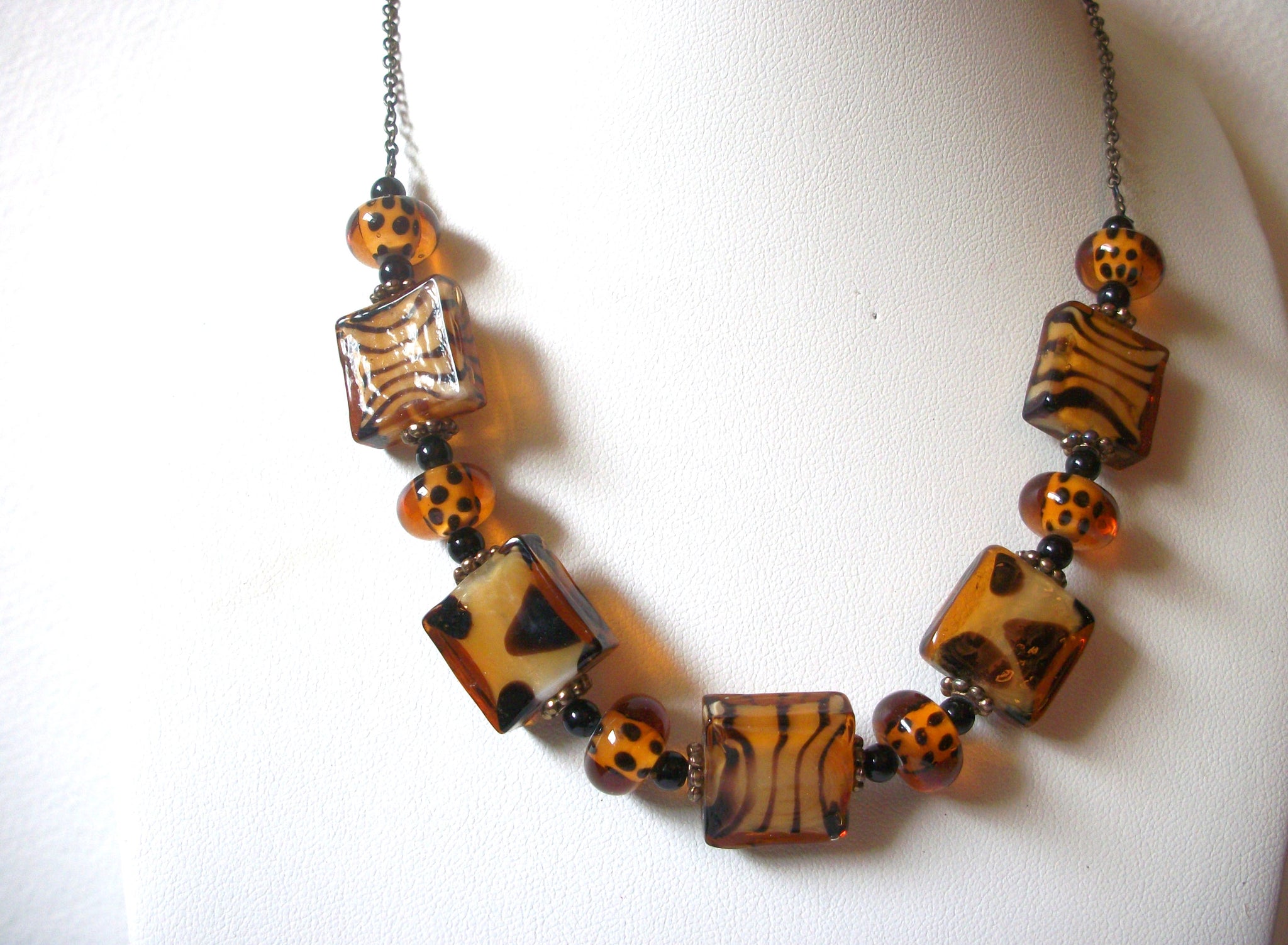 Retro Shorter Length Tiger Animal Print Glass Necklace 122520