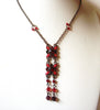 Copper Toned Red Rhinestones Floral Necklace 122620