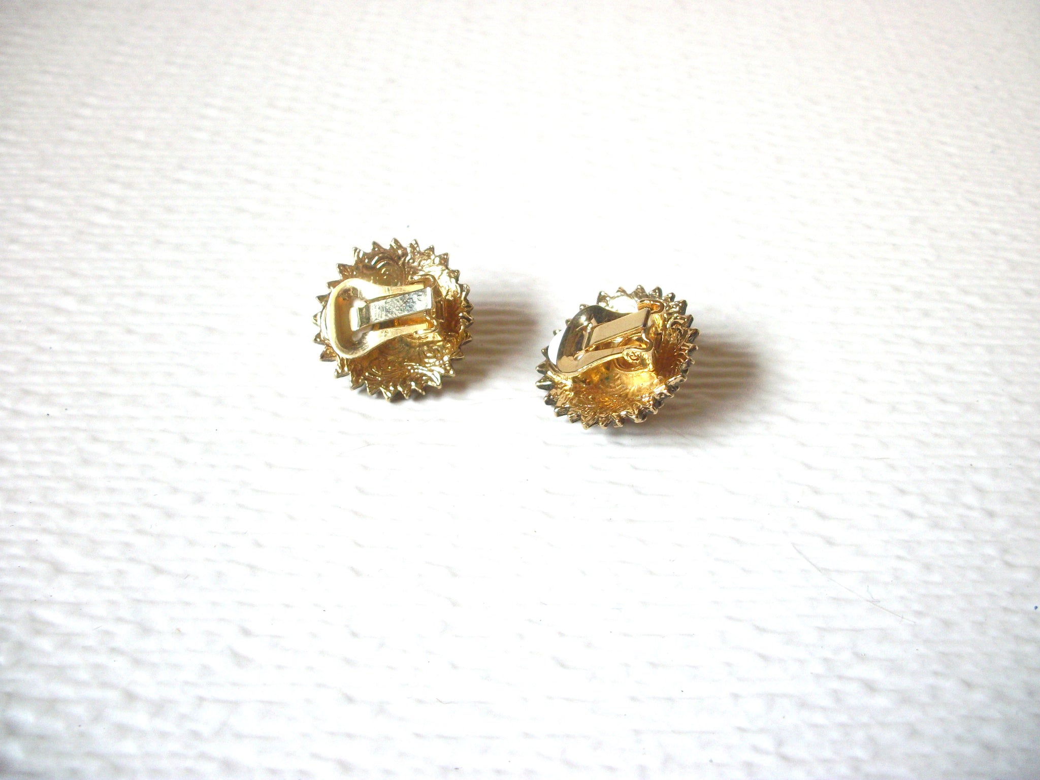 Gold Toned Cranberry Red Dome Floral Clip On Earrings 122520