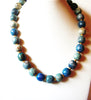 Vintage Blue Marbleized Pottery Stone 18 Inch Necklace 122720