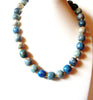 Vintage Blue Marbleized Pottery Stone 18 Inch Necklace 122720