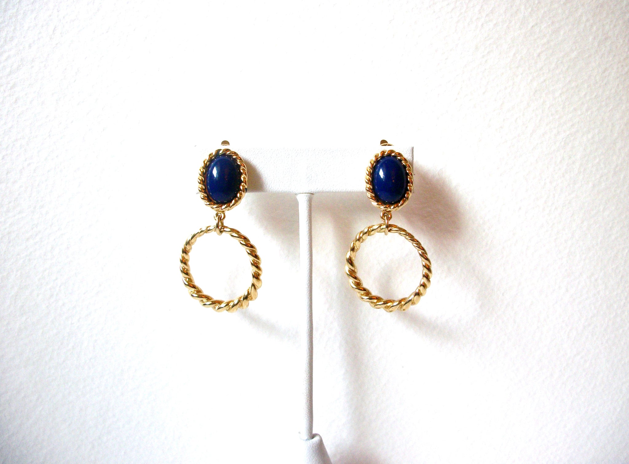 TRIFARI Gold Toned Hoop Blue Vintage Earrings 122720