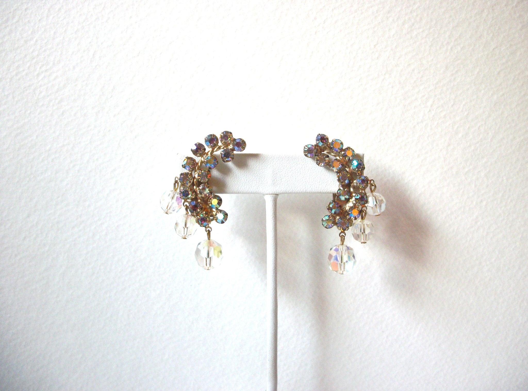 Vintage VOGUE Runway AB Crystal Clip On Earrings 122720