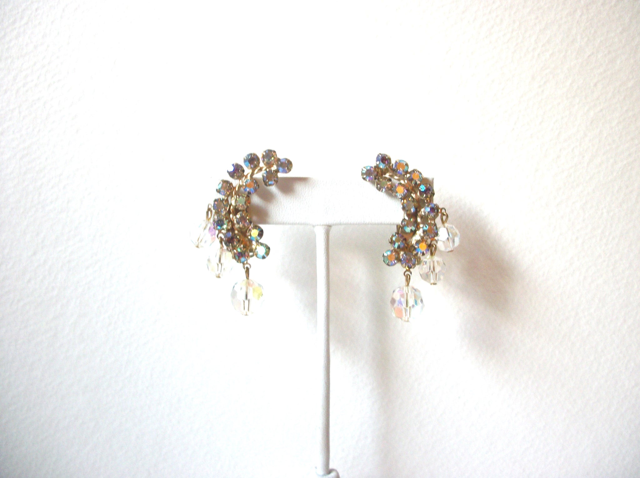 Vintage VOGUE Runway AB Crystal Clip On Earrings 122720