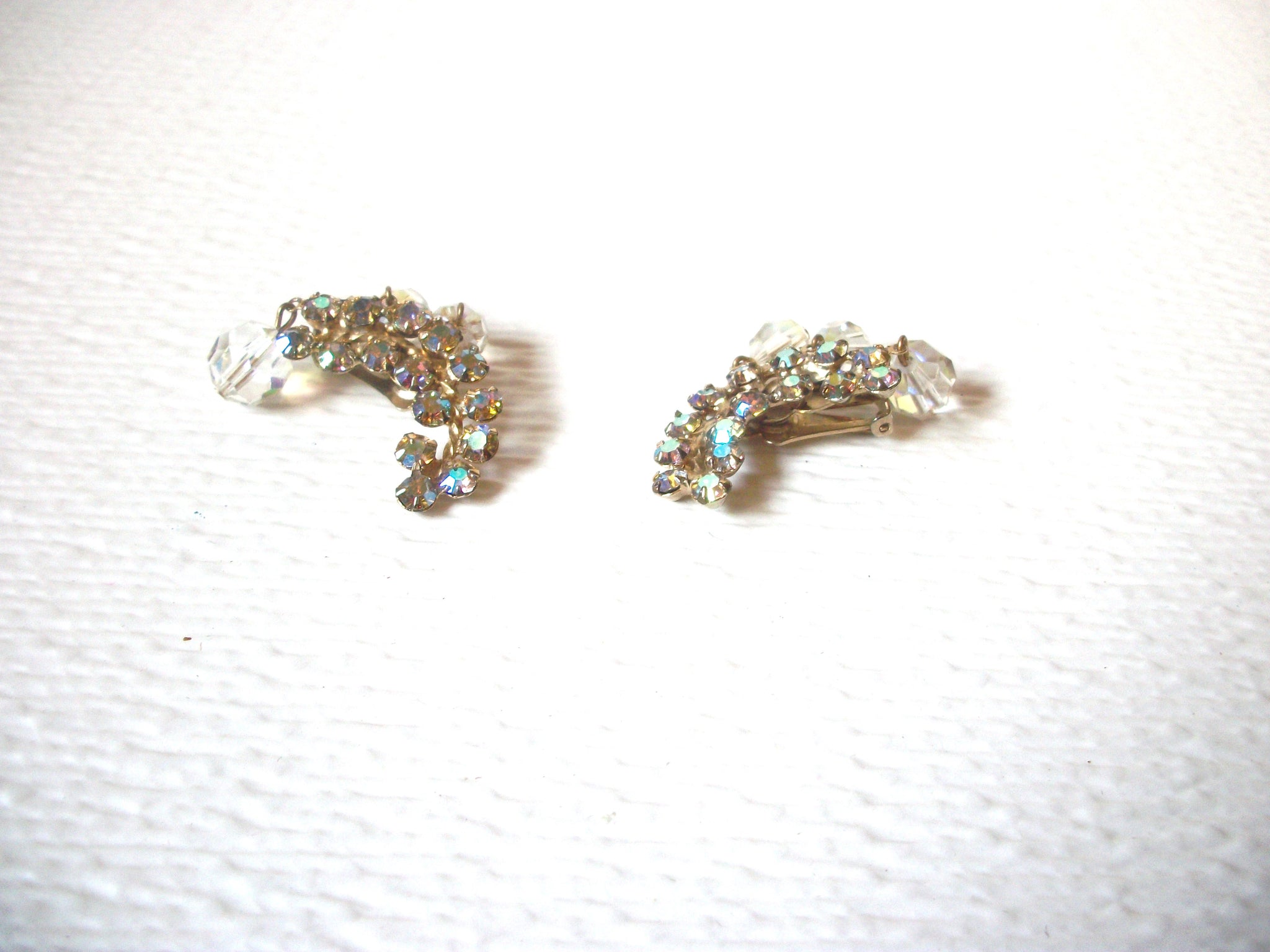 Vintage VOGUE Runway AB Crystal Clip On Earrings 122720