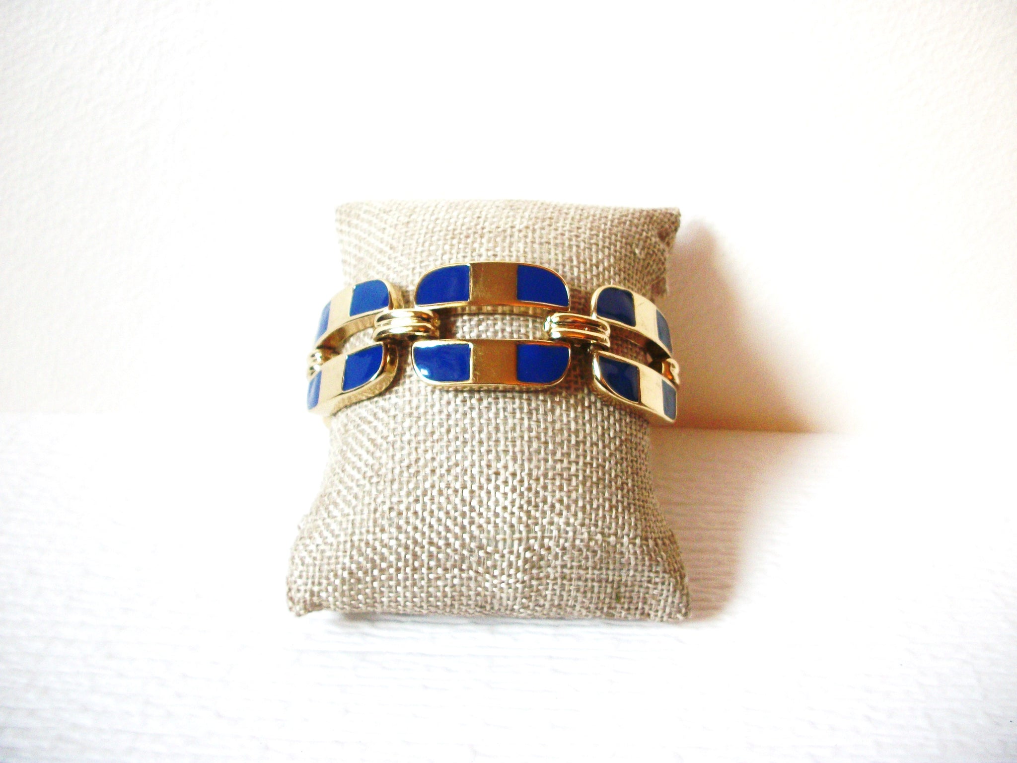 Retro Gold Blue Enameled Chunky Chain Links Bracelet 122720
