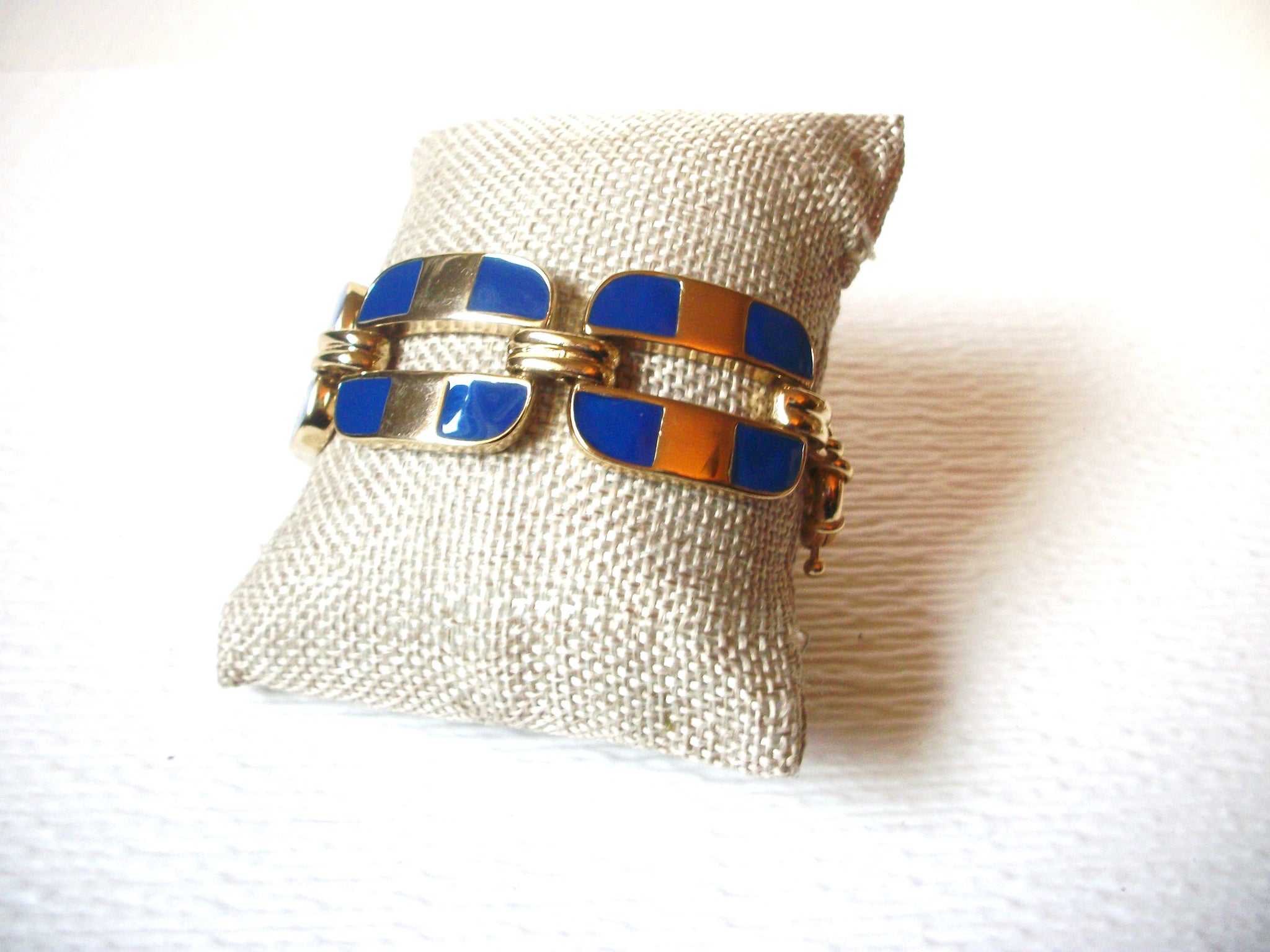 Retro Gold Blue Enameled Chunky Chain Links Bracelet 122720