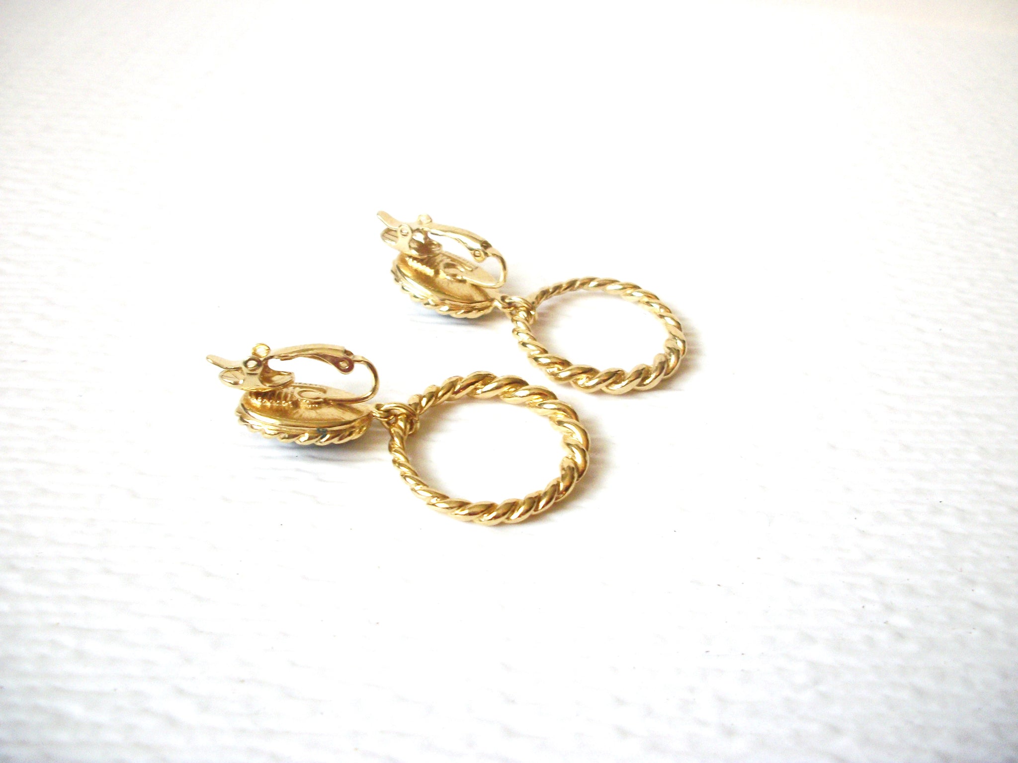 TRIFARI Gold Toned Hoop Blue Vintage Earrings 122720