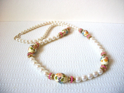 Vintage Hand Painted Faux Pearl Necklace 101820
