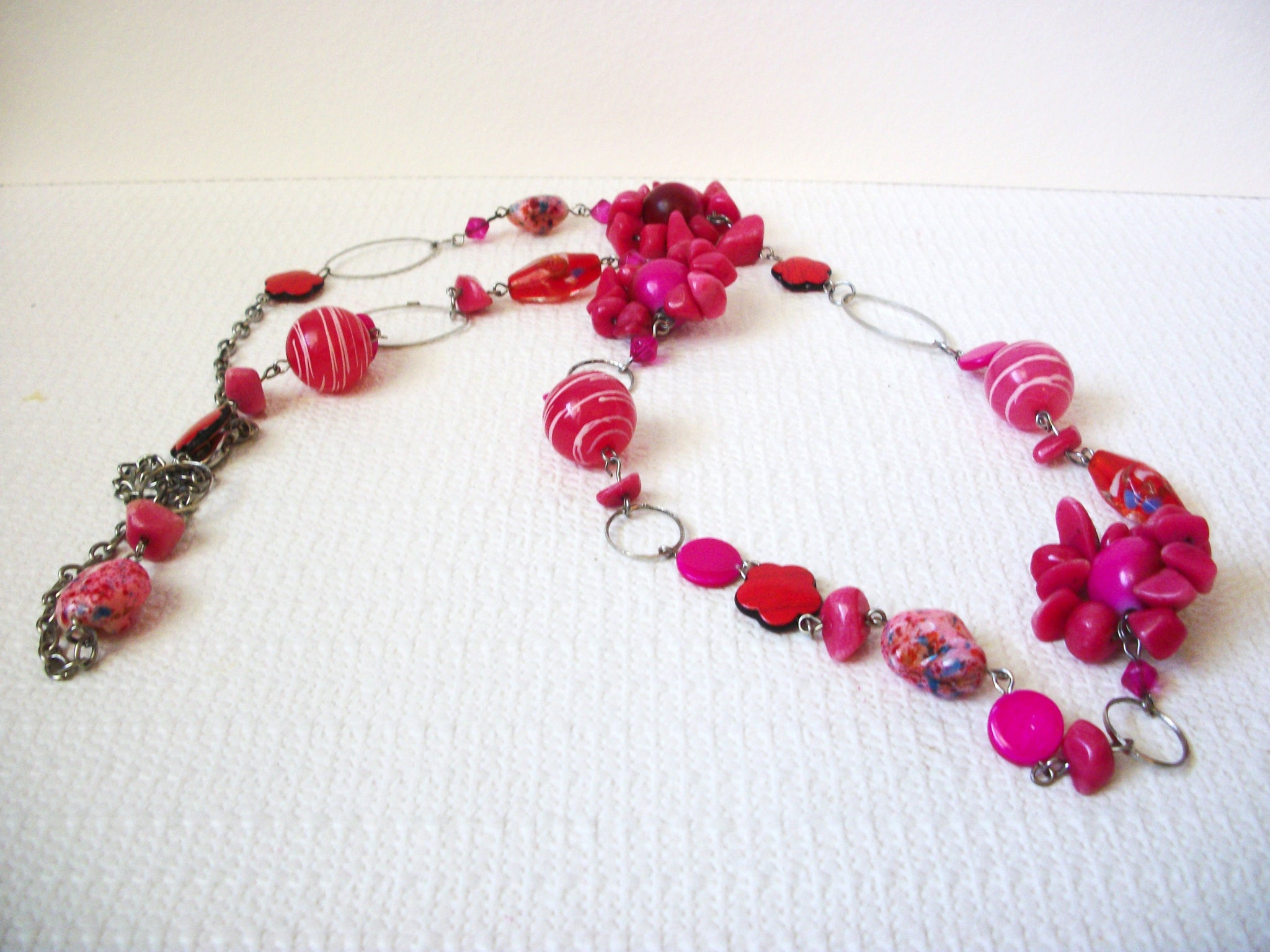 Retro Pink Silver Glass Shell Necklace 101820