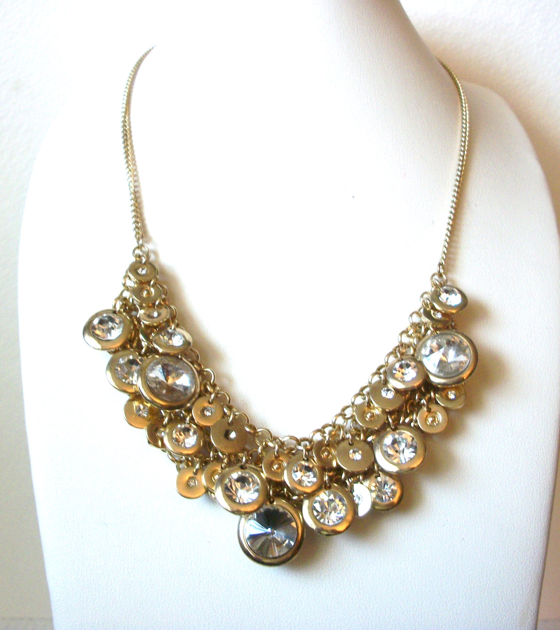Retro Gold Clear Rhinestones Bib Cluster Necklace 101820