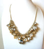 Retro Gold Clear Rhinestones Bib Cluster Necklace 101820