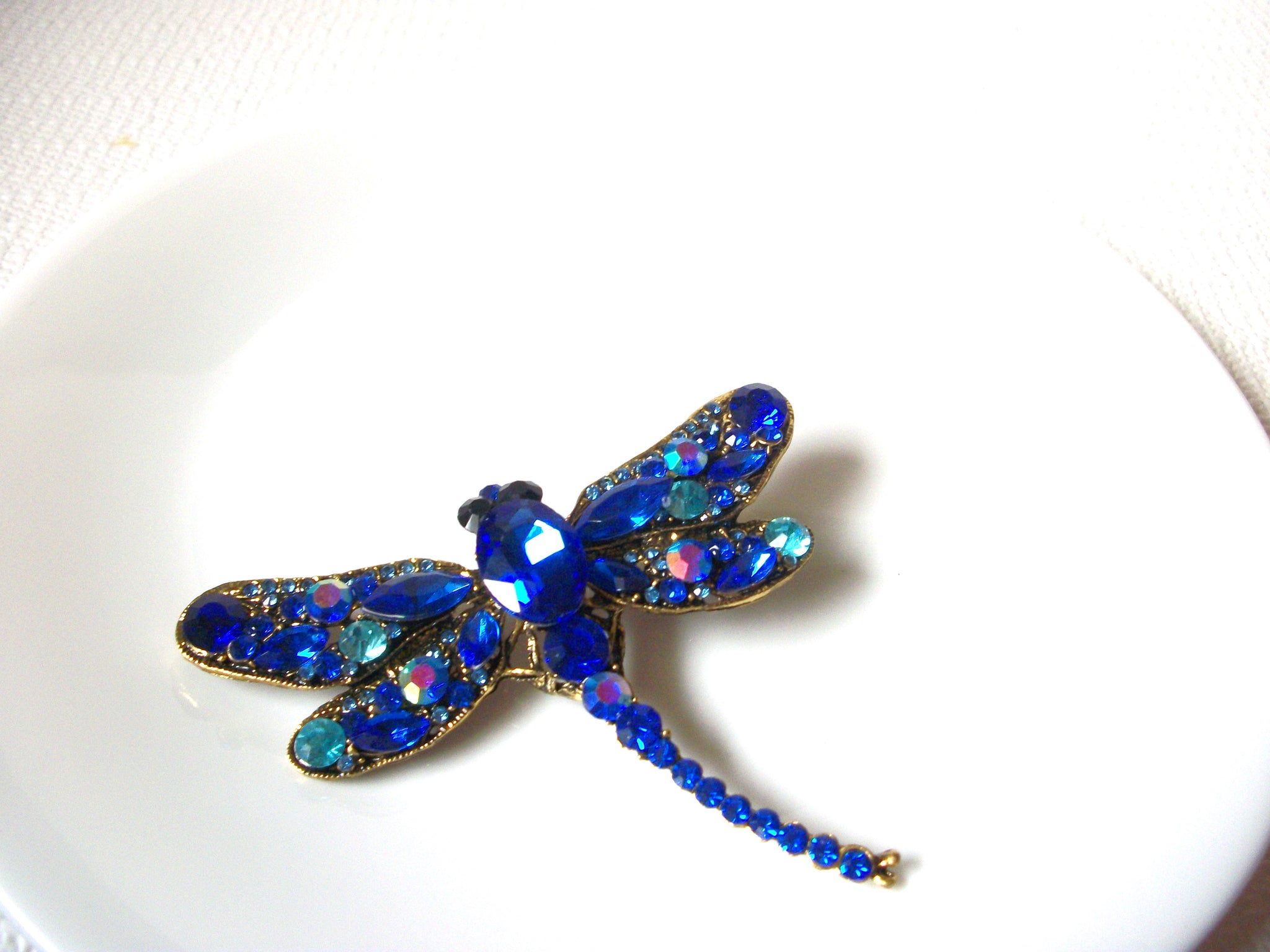Retro Large Blue Rhinestones Dragonfly Brooch Pin 101820