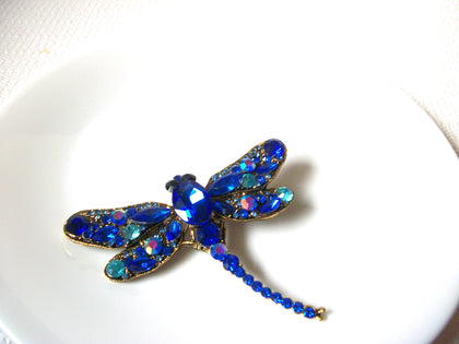 Retro Large Blue Rhinestones Dragonfly Brooch Pin 101820