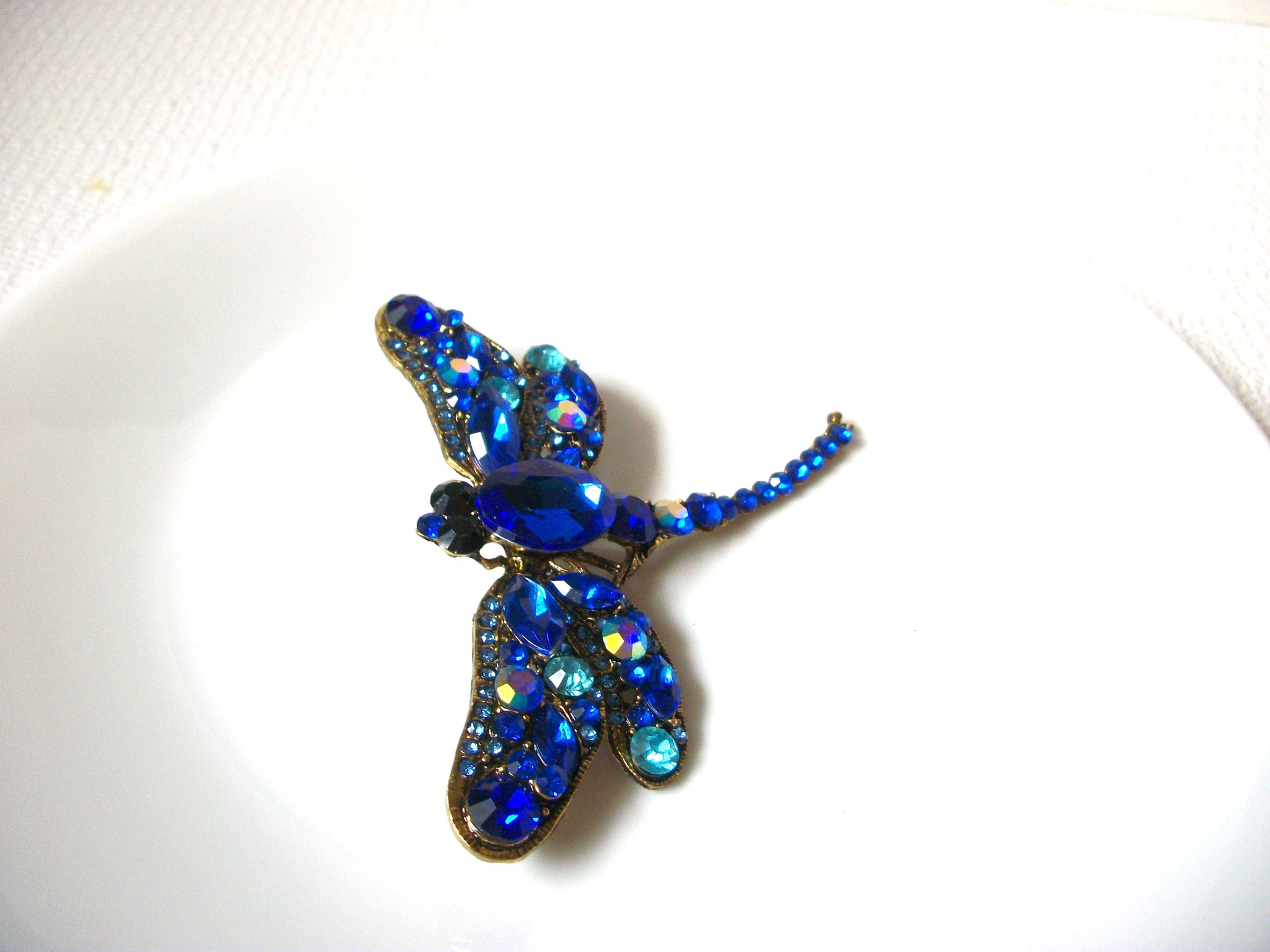Retro Large Blue Rhinestones Dragonfly Brooch Pin 101820