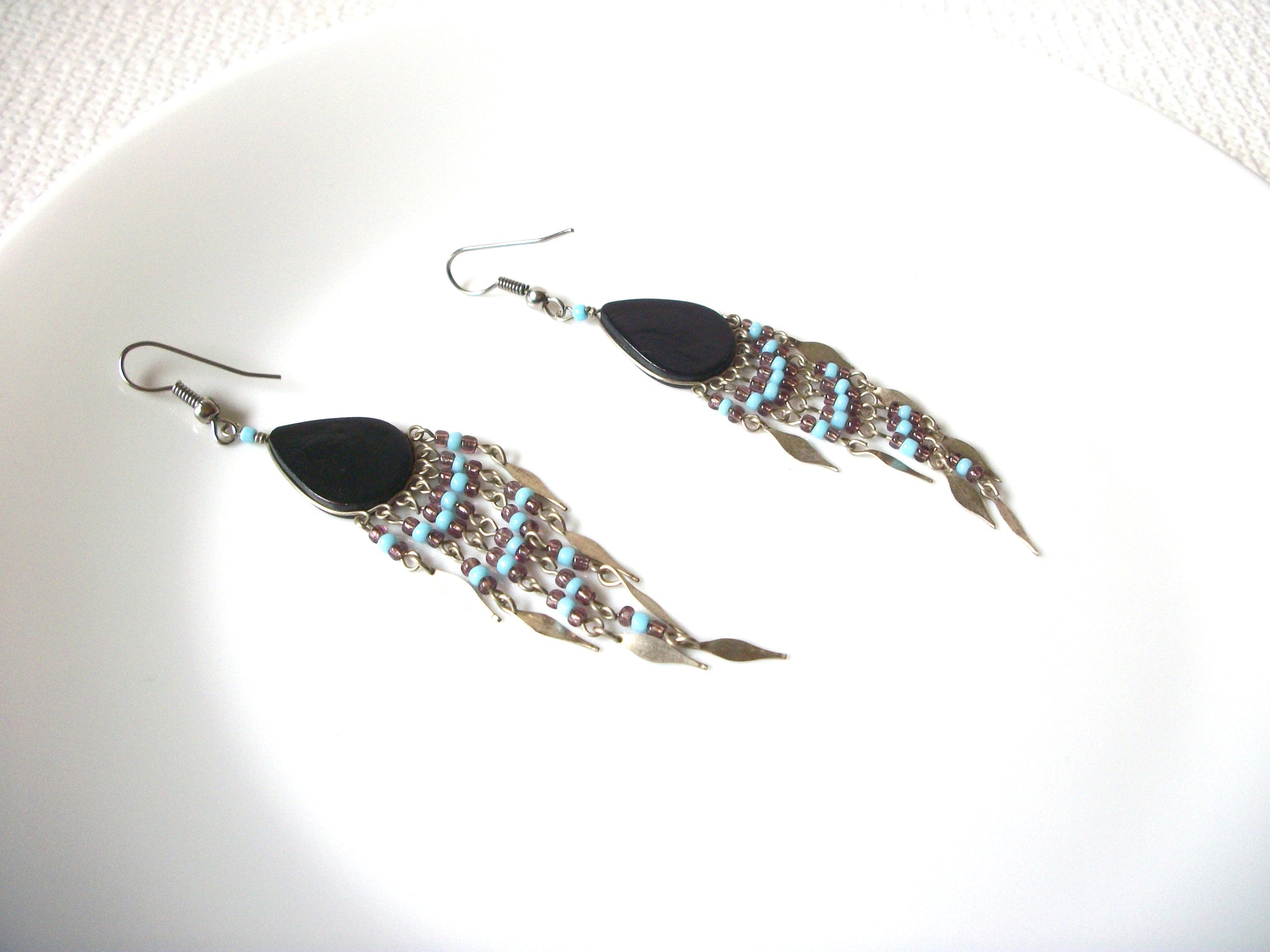 Southwestern Stone Glass Long Dangle Earrings 71218Z