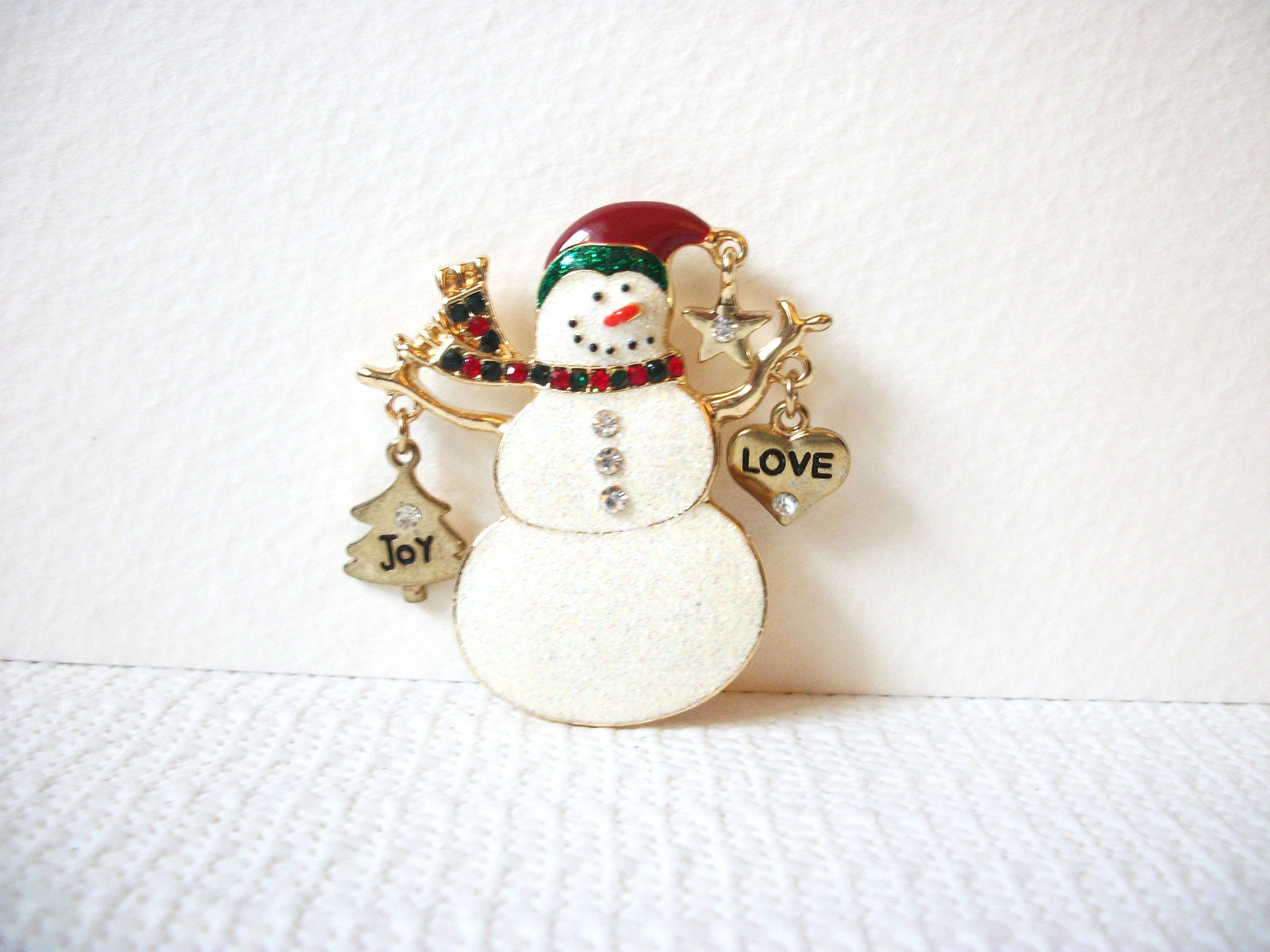 KC Stamped Enameled Rhinestones Glitter Snowman Brooch Pin 71218S