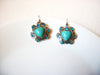 Retro Dragon Veins Turquoise Stones Blue Rhinestones Heart Earrings 71218S