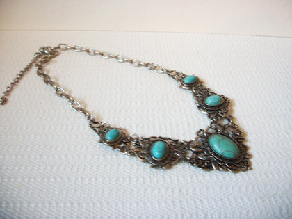 Southwestern Silver Toned Dragon Veins Turquoise Stones Necklace 71218S