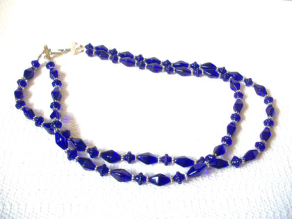 Cobalt Faceted Czech Glass Silver Tone Spacers Necklace 71218D