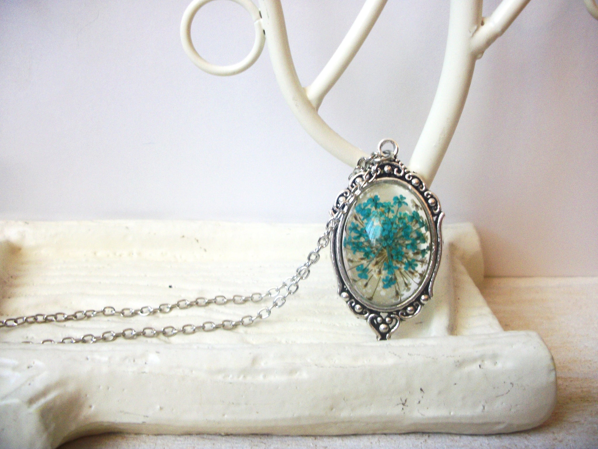 Dried Flower Necklace - Pressed Flower - Forgetmenot - Botanical Jewelry - Nature Lover S18