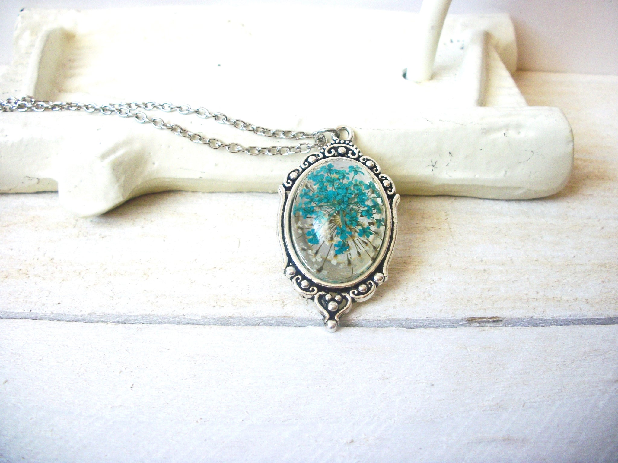 Dried Flower Necklace - Pressed Flower - Forgetmenot - Botanical Jewelry - Nature Lover S18