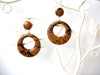 Vintage PU Leather Caramel Brown Python Snake Hoop Earrings 61416