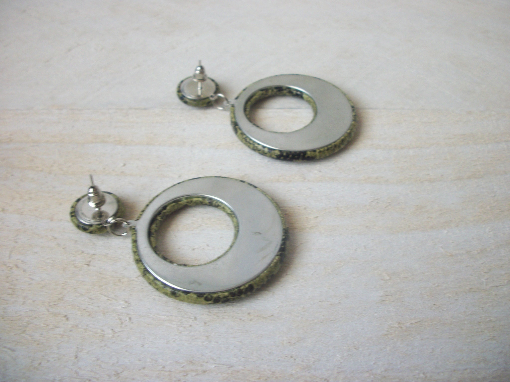 Vintage PU Leather Autumm Fern Python  Hoop Earrings 61416