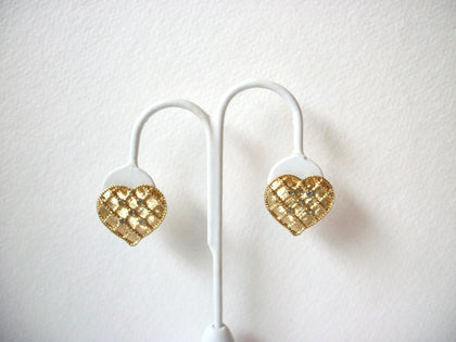 Vintage Gold Toned Rhinestone Heart Earrings 102520