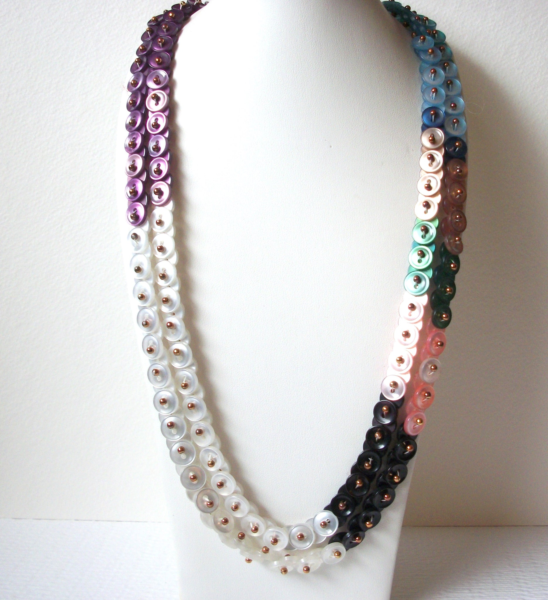 Retro Long Colorful Lucite Buttons Necklace 102620