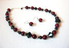 Hand Made Black Czech Glass Red Glass Necklace Earrings Set 102720