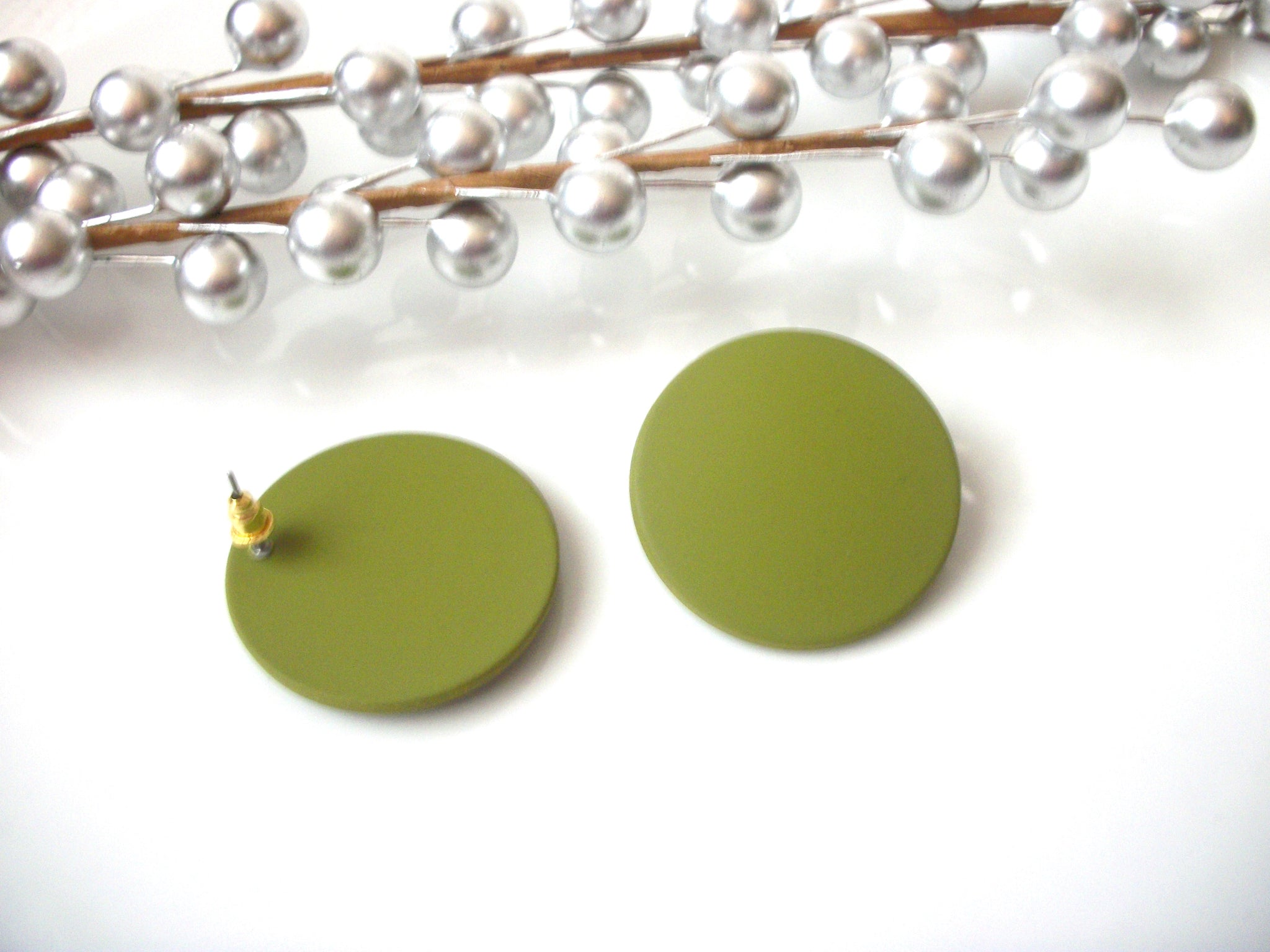 Susan Olive Round Dome Earrings, Acetate Earrings, Resin Earrings, Acrylic, Statement Earrings S14A