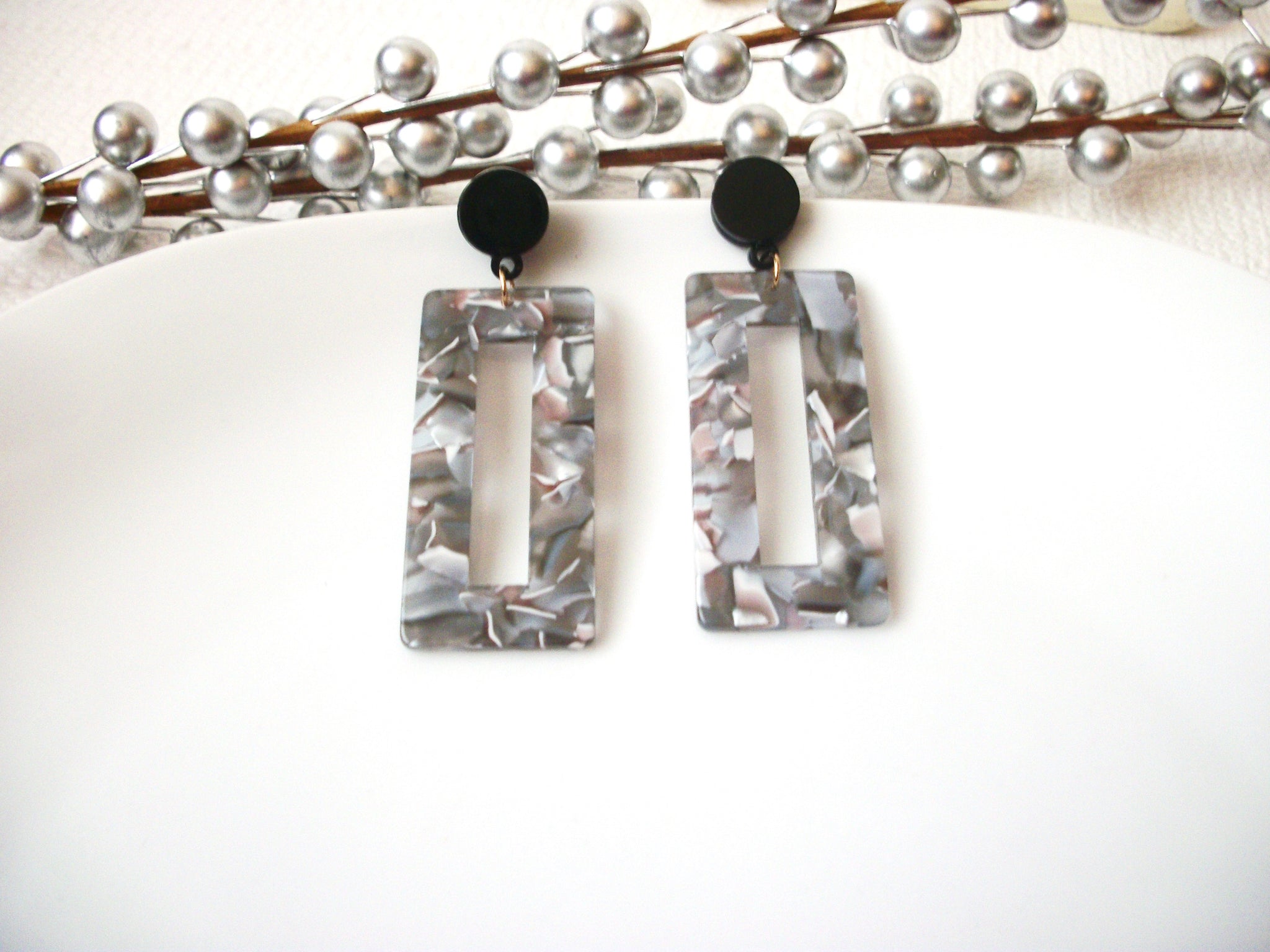 Foxy Gray Tortoise Earrings, Tortoise Shell Earrings, Tortoise Geometric Earrings, Acetate Earrings, Light Weight Resin Dangle Earrings S35